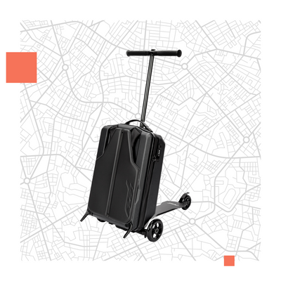 BLACK SCOOTER WITH SUITCASE